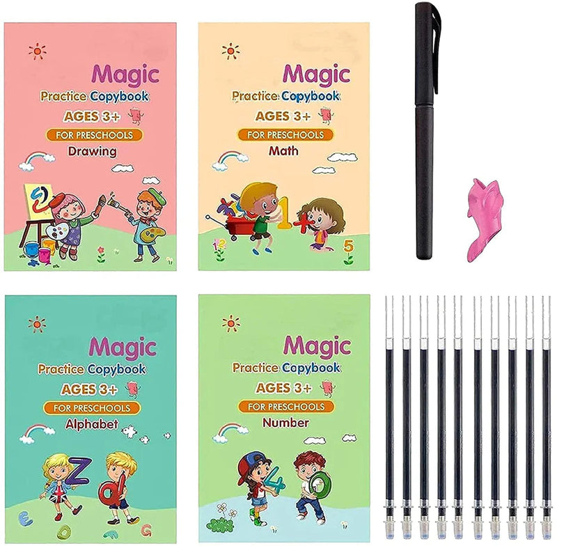 Magic Practice Copybook 4Books+Magic Pen &10 INK Refill Book for Montessori Children